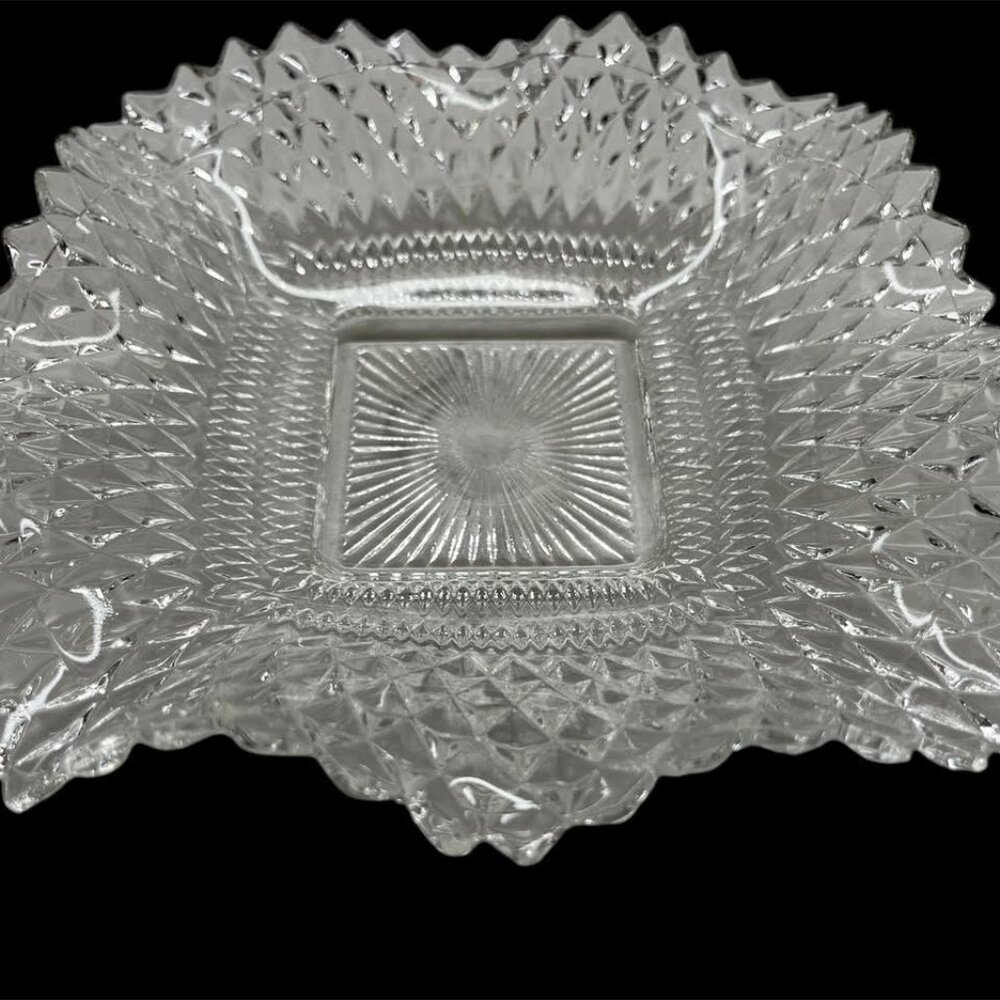 Vintage Indiana Glass Co. Diamond Point Square Ruffled Candy/Nut Dish